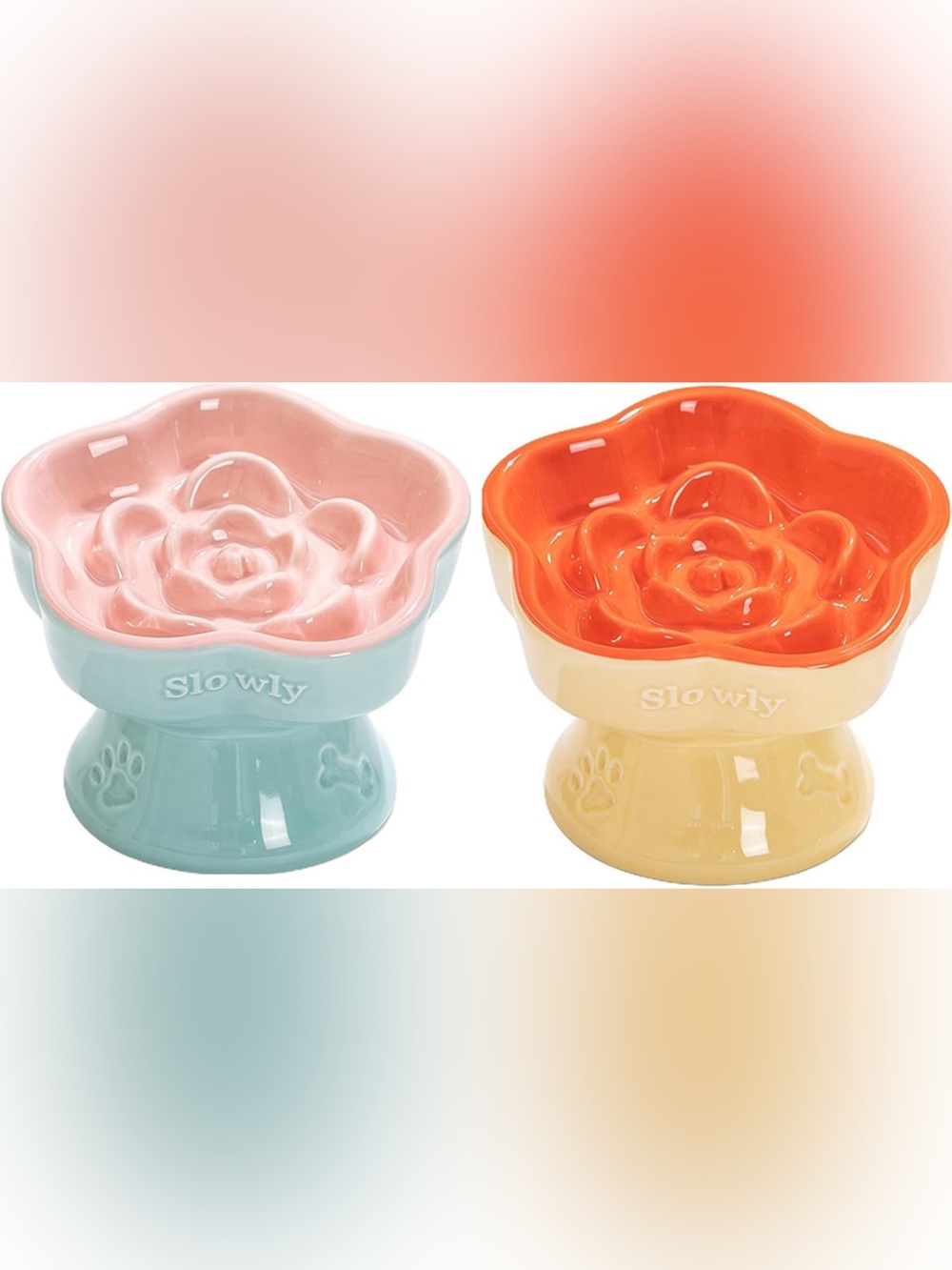 2 Ceramic Slow Feeder Pet Bowl Set